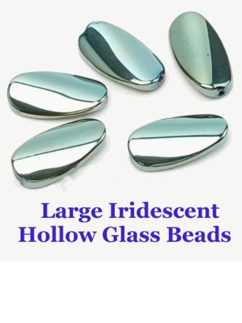 3D Oval/Crescent Moon-like Irregular Elliptical Iridescent Hollow Glass  Beads